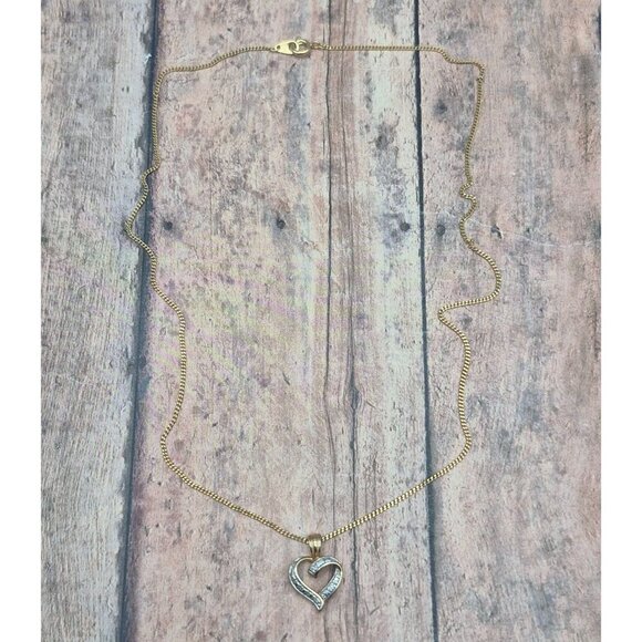 Cute 18" Curb Chain Dainty Two Tone Heart Pendant Necklace Valentine Sweetheart - Picture 7 of 8